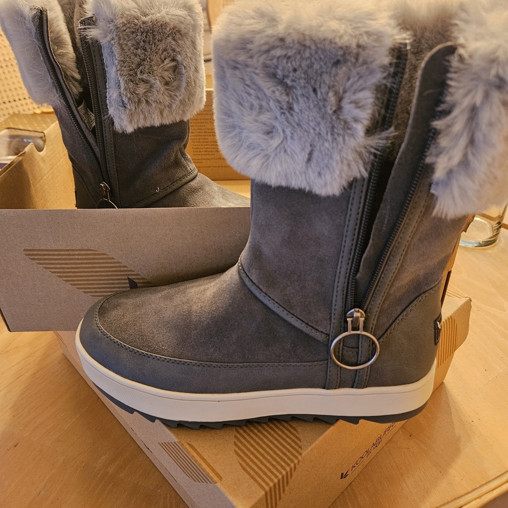 Koolaburra Gray Winter Boots with Fur Trim Sz 6